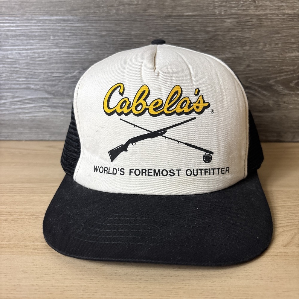 VINTAGE Cabela's Hat Cap Snap Back Mesh Trucker Worlds Foremost Outfitter 90s
